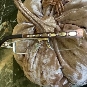 Helium Paris mocha rectangle metal mirrored crystal eyeglasses
